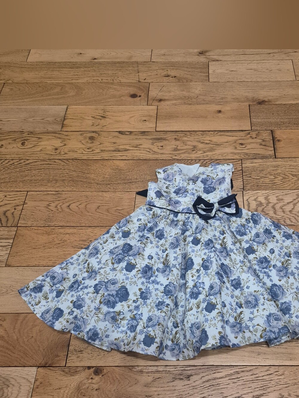 GARET Girls Blue Floral Party Dress with Navy Bow SIZE 3